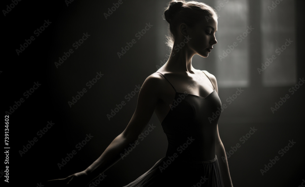 Fototapeta premium Professional ballet dancer performing in the dark lighted room