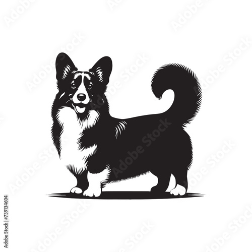 Lunar Luminescence: Pembroke Welsh Corgi Silhouette Underneath Starry Skies - Pembroke Welsh Corgi Illustration - Pembroke Welsh Corgi Dog Vector
