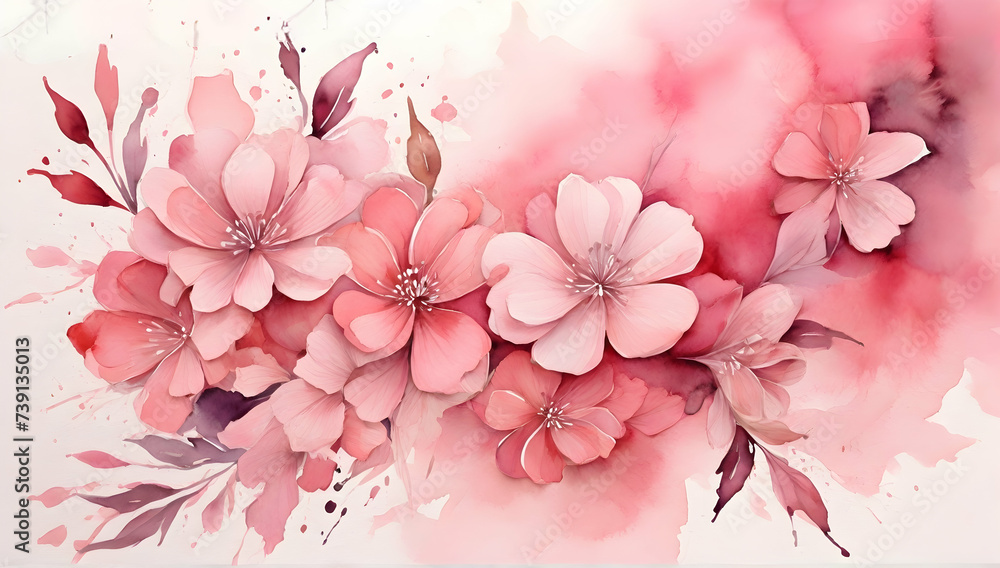 Abstract pink watercolor art background design. Flower illustration. Watercolour brush strokes.