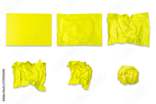 Set of Crumpled yellow paper isolated on white background. Paper crumpled into a ball. Recycling  ecology  business. Design