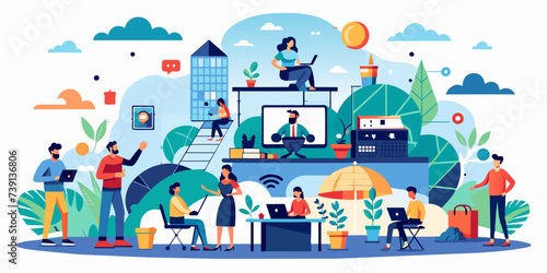 Connected Perspectives: Vector Illustration of Remote Work Revolution