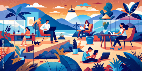 Connected Perspectives: Vector Illustration of Remote Work Revolution