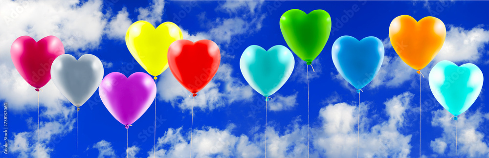 Valentine's Day. Romantic banner. Decoration of beautiful balloons