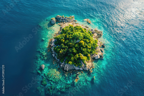 Top view of a lonely island in the ocean. © kvladimirv