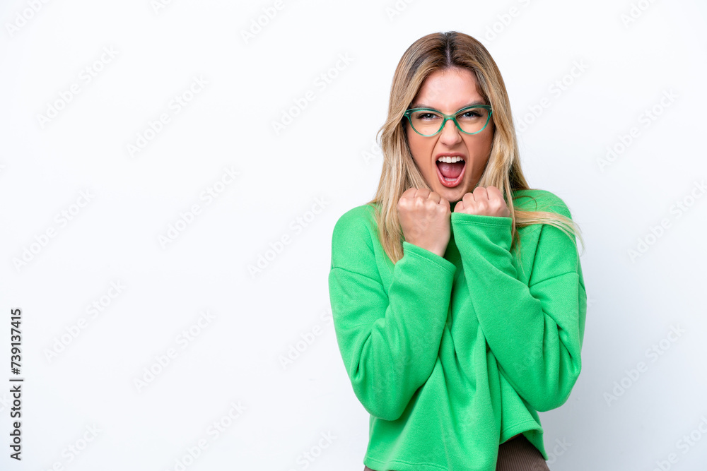 Young Uruguayan woman isolated on white background frustrated by a bad situation