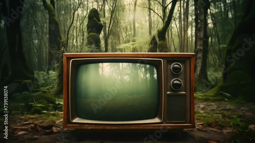 Old vintage television or tv on the forest photo