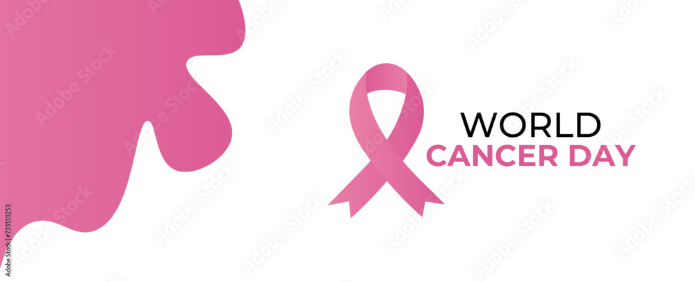 Red ribbon as world cancer day symbol with text sample. world cancer awareness month, cancer awareness ribbon, world cancer awareness day ribbon, world cancer day ribbon. vector illustration