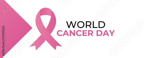 Red ribbon as world cancer day symbol with text sample. world cancer awareness month, cancer awareness ribbon, world cancer awareness day ribbon, world cancer day ribbon. vector illustration