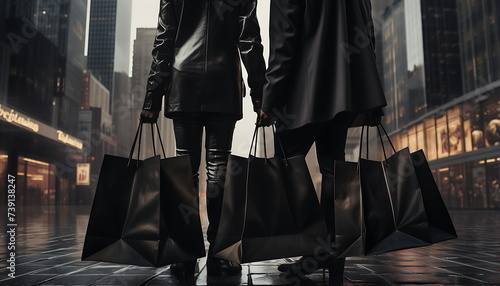 person holding black shopping bags, generative ai photo