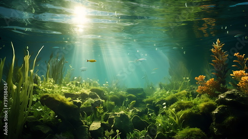 Underwater landscape Green Seaweed reef with algae, generative ai © imam