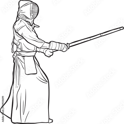 Kendo Practitioner in Traditional Gear