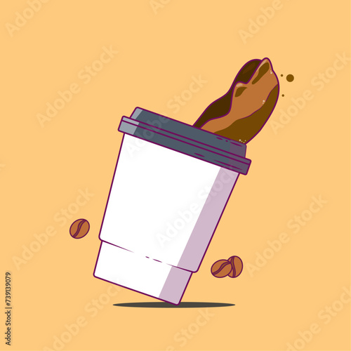 Hot coffee cup with coffee bean