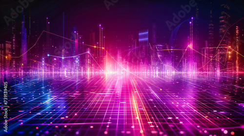 Digital and futuristic technology background, illustrating a network of connections in a vibrant and abstract design
