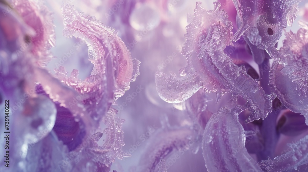 Frozen Hyacinth: Macro lens captures icy tendrils weaving through delicate petals. - obrazy, fototapety, plakaty 