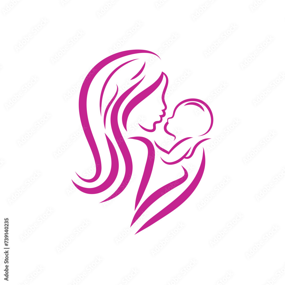 mom and baby outline sketch