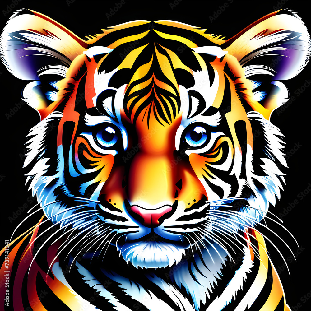 Vibrant Tiger Cub Expressions: Capturing the Beauty of Nature in Photography.(Generative AI) Vibrant Tiger Cub Expressions: Capturing the Beauty of Nature in Photography.(Generative AI)