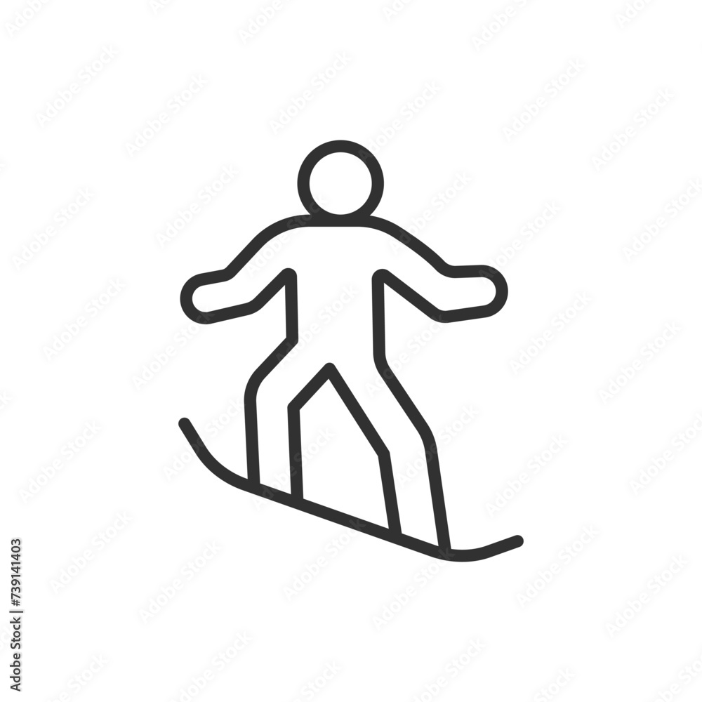 Snowboarding, linear icon. A person riding a snowboard. Line with editable stroke Snowboarding, linear icon. A person riding a snowboard. Line with editable stroke