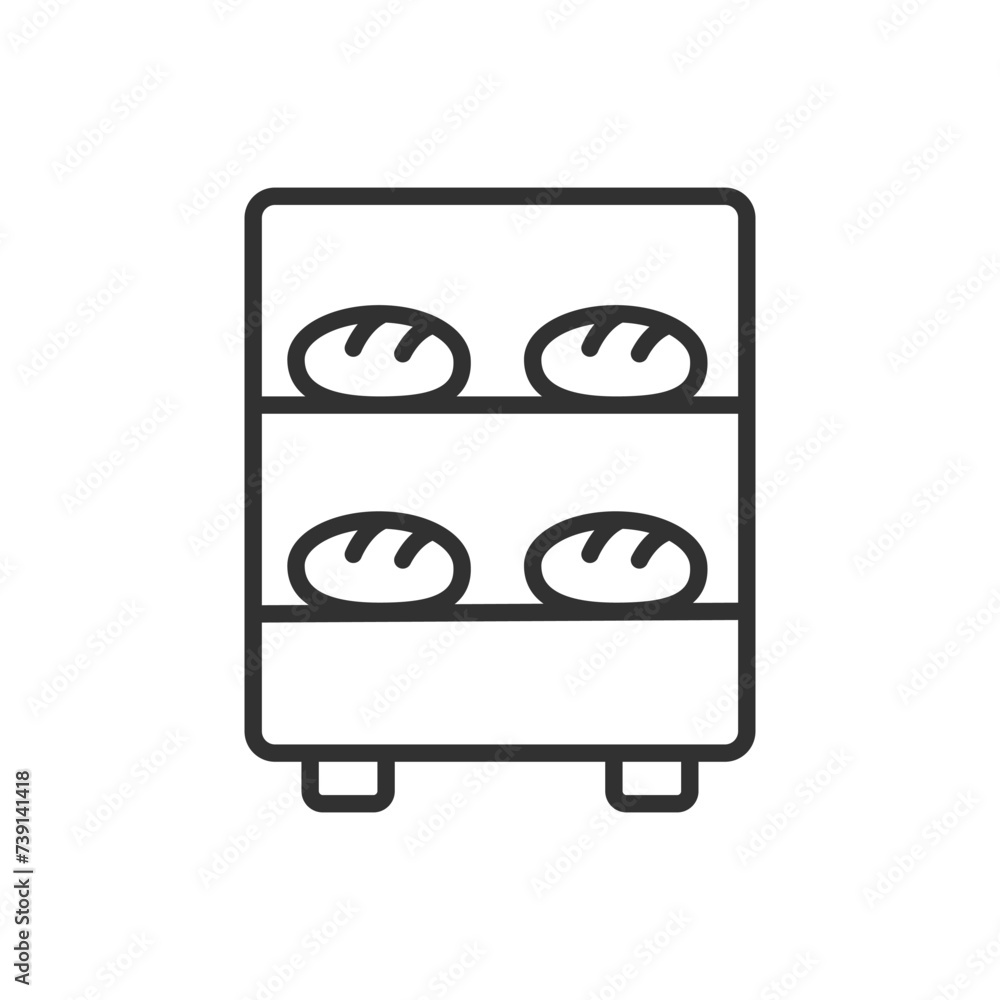 Industrial oven with bread, linear icon. Line with editable stroke Industrial oven with bread, linear icon. Line with editable stroke