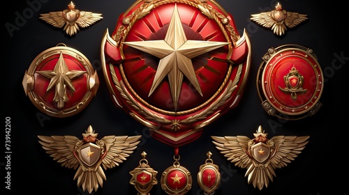 Old retro and modern military orders and military medals in America Day