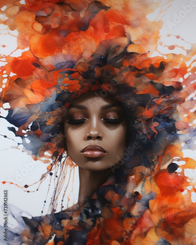 Schöne Frau, Gesicht - Illustration mit bunten Farben