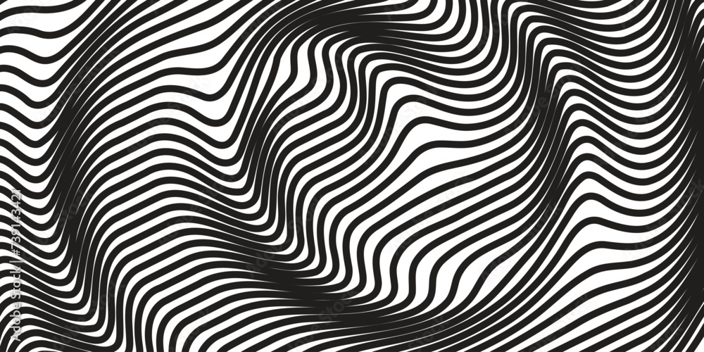 Fluid wavy lines black white vector for background design.