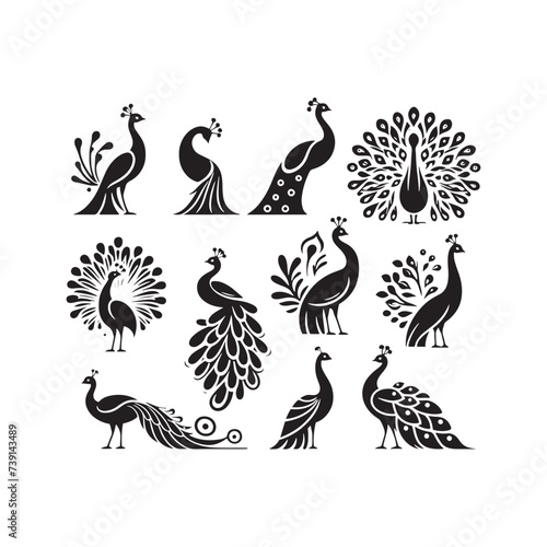 Vibrant Elegance: Enchanting Peacock Silhouette Amidst Celestial Brilliance - Peacock Illustration
