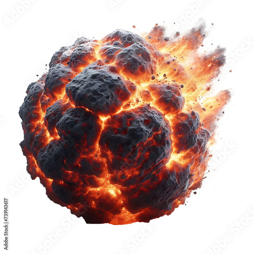 fire asteroid isolated on transparent background cutout, 