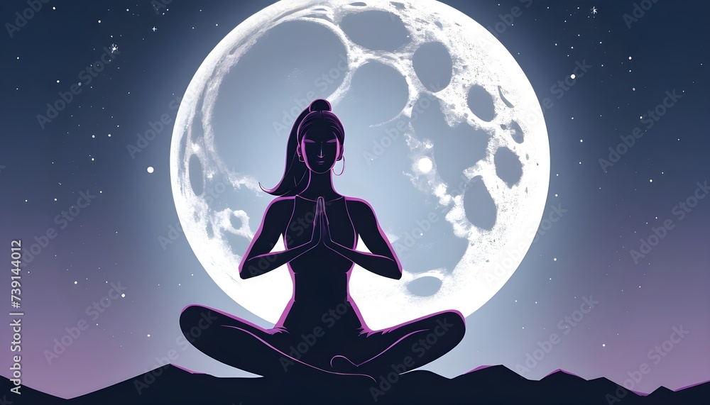 woman figure silhouette doing yoga in front of the moon