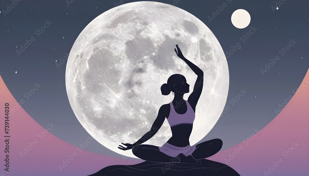 Female woman figure doing yoga in front of the moon Female woman figure doing yoga in front of the moon