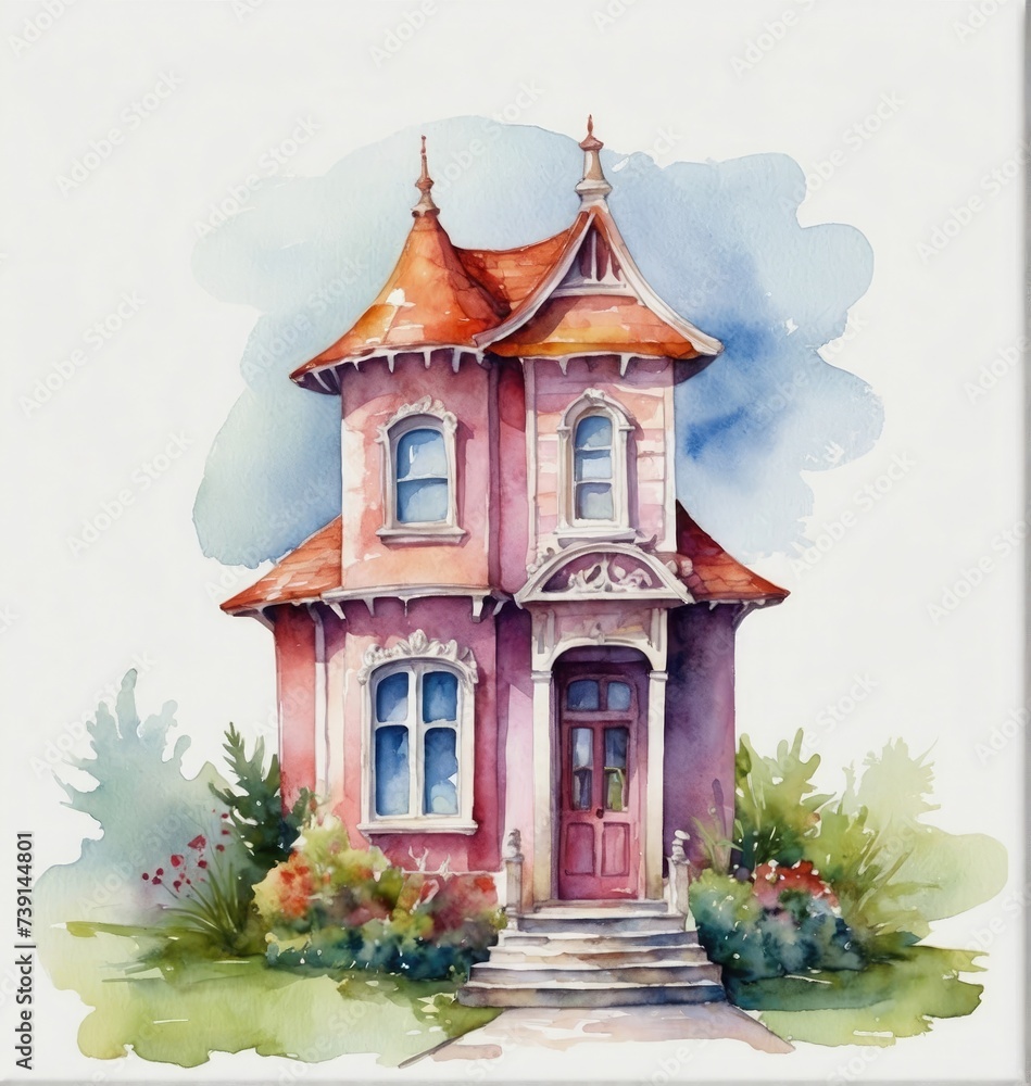Vibrant Watercolor Home Illustration in a Spectrum of Colors Watercolor Dreams Whimsical House Illustration with a Splash of Colors