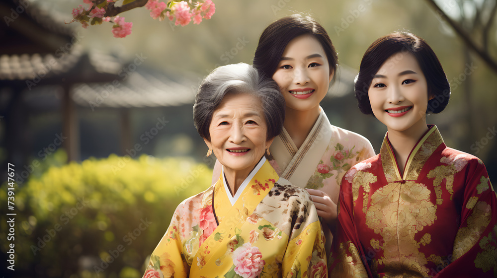 Three Generations of Japanese Women: Grandmother, Daughter, and Granddaughter Three Generations of Japanese Women: Grandmother, Daughter, and Granddaughter