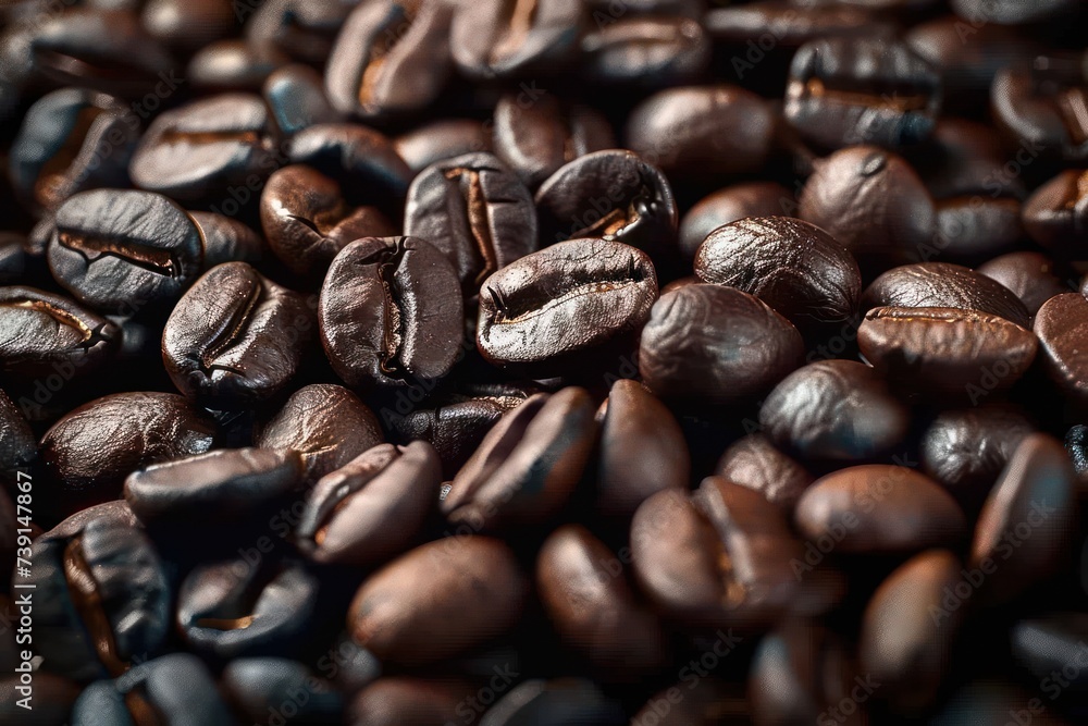 Close up of coffee beans as textured background detailed view capturing essence of freshly roasted beans perfect for espresso and gourmet beverages embodying rich aroma and energy of morning Close up of coffee beans as textured background detailed view capturing essence of freshly roasted beans perfect for espresso and gourmet beverages embodying rich aroma and energy of morning