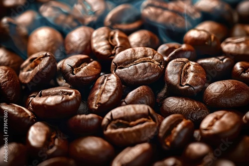 Close up of coffee beans as textured background detailed view capturing essence of freshly roasted beans perfect for espresso and gourmet beverages embodying rich aroma and energy of morning