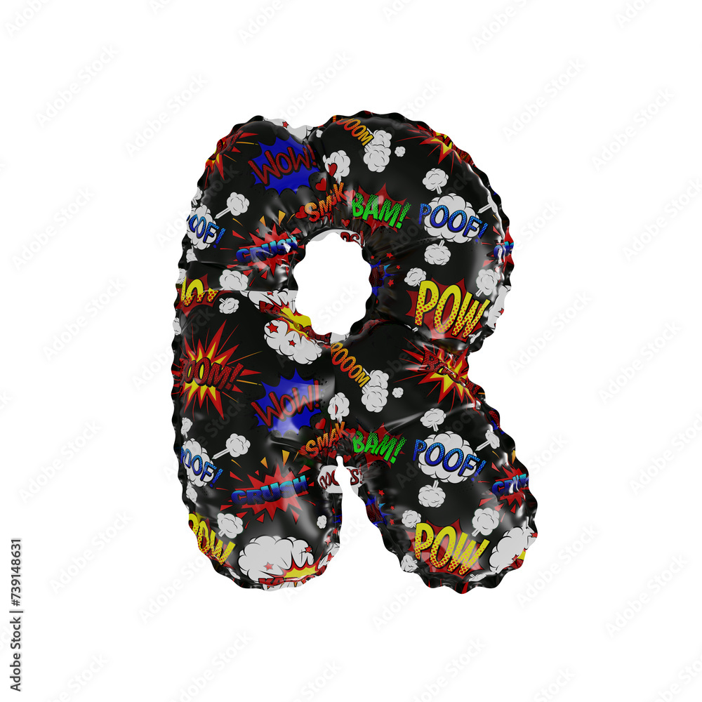 3D Helium Balloon Letter R with Action Comic Cartoon words Texture