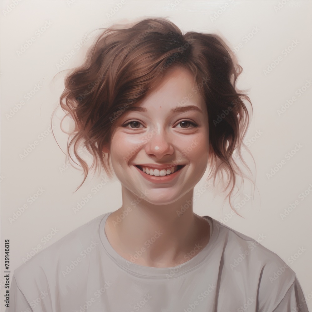 The portrait captures the joyous expression of a smiling girl, radiating happiness. The portrait captures the joyous expression of a smiling girl, radiating happiness.