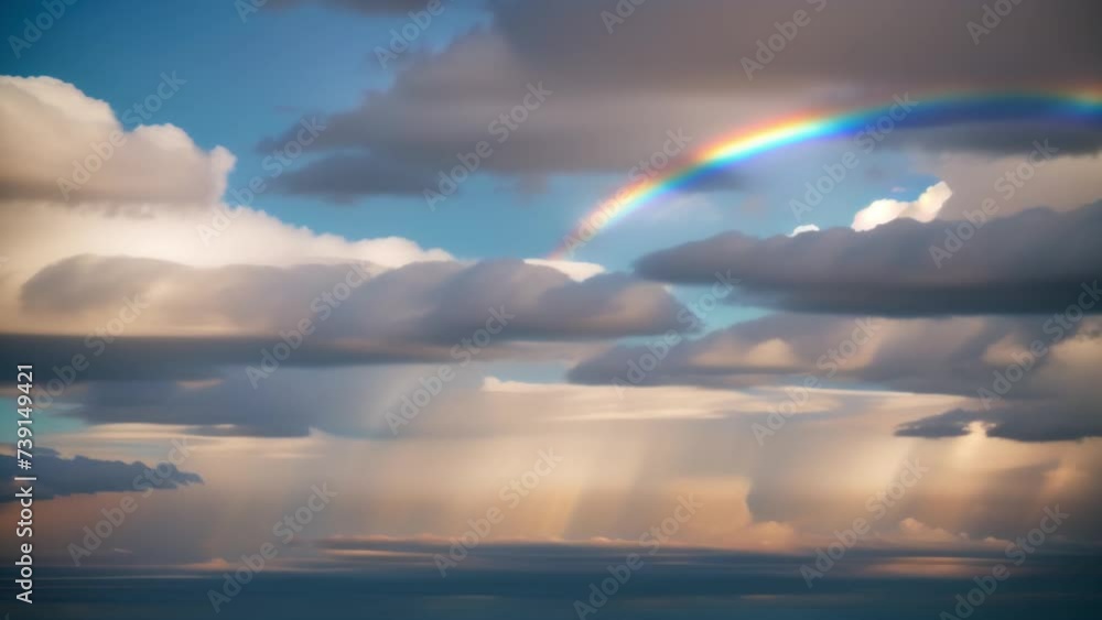 Witness nature's captivating spectacle as wispy clouds glide beneath a backdrop of azure sky, while a rainbow gracefully emerges and fades in this captivating timelapse.
Witness nature's captivating spectacle as wispy clouds glide beneath a backdrop of azure sky, while a rainbow gracefully emerges and fades in this captivating timelapse.