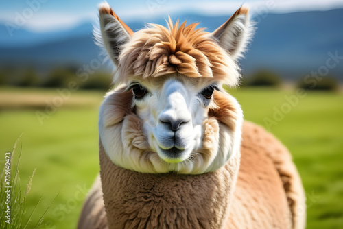 Brown and White Llama Standing on Lush Green Field