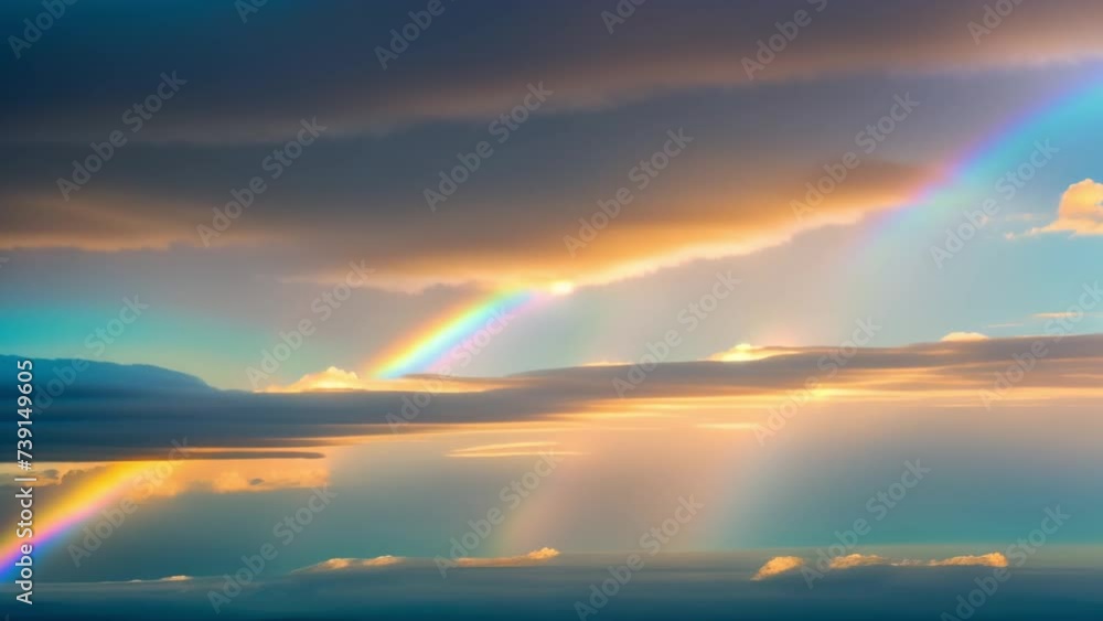 Experience the ethereal beauty of a shifting blue sky, adorned with billowing clouds and a spectrum of colors painted by a fleeting rainbow.
Experience the ethereal beauty of a shifting blue sky, adorned with billowing clouds and a spectrum of colors painted by a fleeting rainbow.