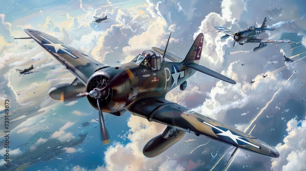 Fototapeta premium Military fighter aircraft at high speed, flying high in the sky