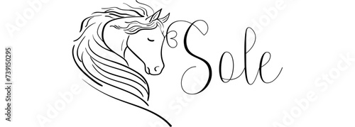 Sole - black color - name written - vector graphics with stylized horse with heart - for websites, greetings, banners, cards,, t-shirt, sweatshirt, prints, cricut, silhouette, photo