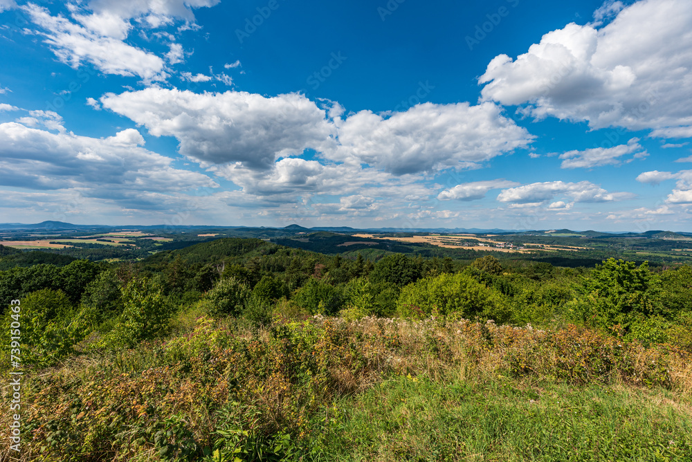 Beautiful rolling landscape with mix of fields, meadows and smaller hills - Ceska lipa region from Nedvezi hill