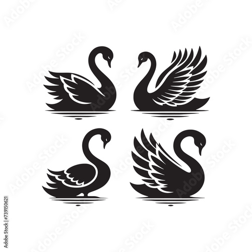 Ethereal Lines: Swan Silhouette Poise in Minimalist Mastery - Swan Vector
