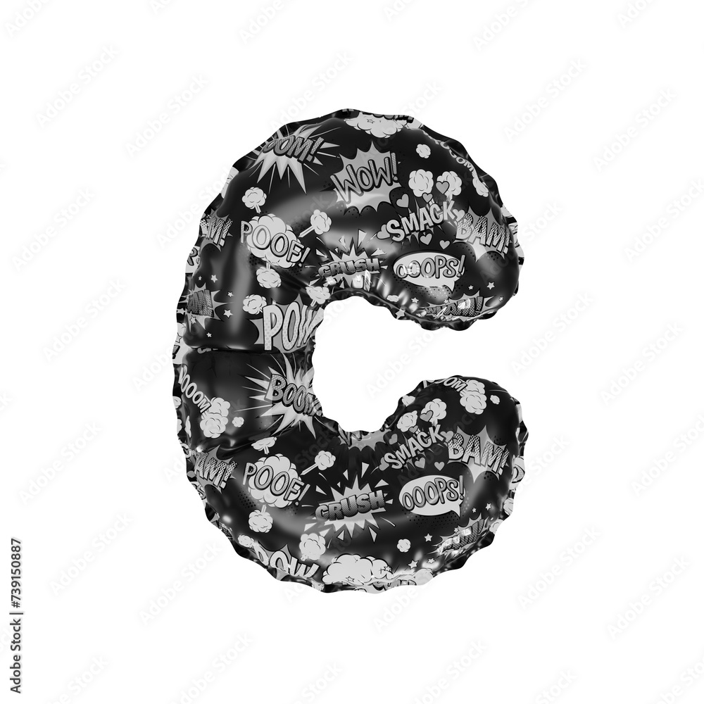 3D Helium Balloon Letter C with Action Comic Cartoon words Black & White Texture 3D Helium Balloon Letter C with Action Comic Cartoon words Black & White Texture