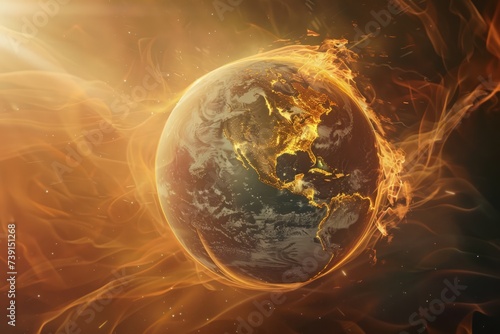 the world globe on fire, global warming, high temperatures