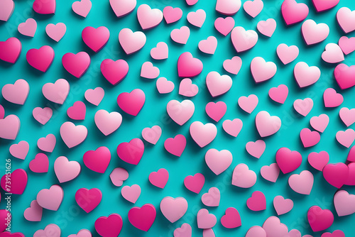 Many Pink and Pink Hearts on a Blue Background