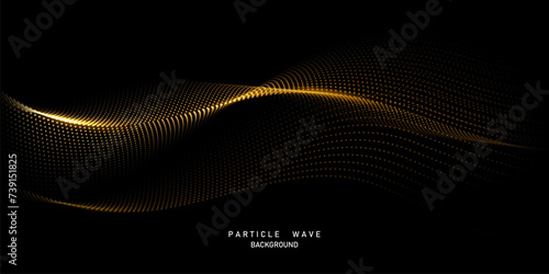 Flowing particles form waves, a gradient light pattern. modern technology background Vector illustration