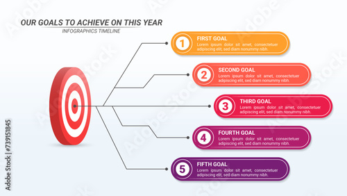 Goals to Achieve Infographic with 5 Options and Editable Text on a 16:9 Ratio for Business  Goals, Targets, and Website Design. photo