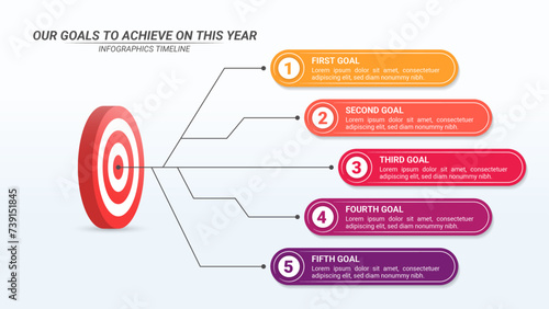 Goals to Achieve Infographic with 5 Options and Editable Text on a 16:9 Ratio for Business  Goals, Targets, and Website Design.