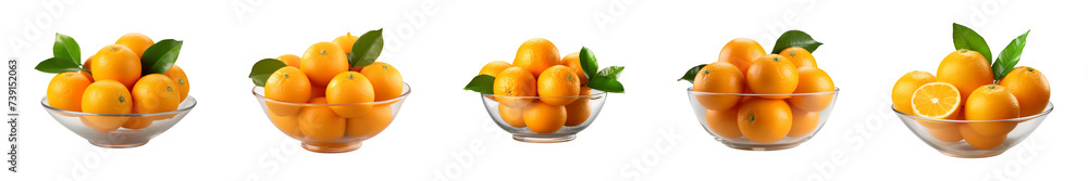 Collection bowl of fresh oranges or tangerines isolated on a transparent background Collection bowl of fresh oranges or tangerines isolated on a transparent background