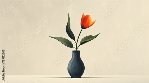 minimalist still life scene with a single flower in a simple vase